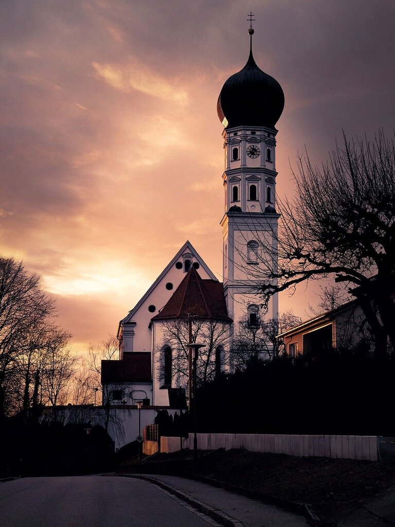 church, church tower, dusk